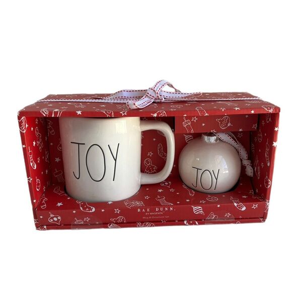 Rae Dunn by Magenta "Joy" Christmas Mug and Ornament Gift Set NEW - Picture 1 of 5